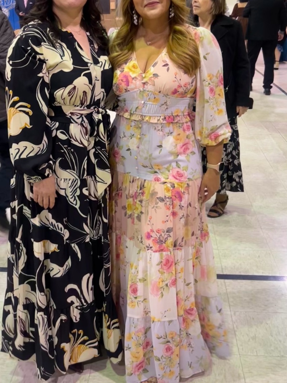 Pastel Floral V-Neck Tiered Maxi Dress in Pink and Yellow